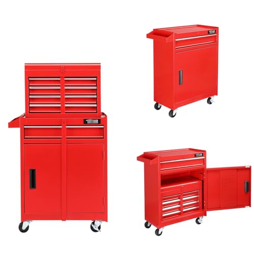 TUFFIOM 5-Drawer Rolling Tool Chest, Tool Storage Cabinet w/Drawers, Lockable Wheels, Detachable Top & Adjustable Shelf, Mechanic Tool Organizer Box for Garage, Workshop, Warehouse & Repair Shop - color: Red, size: 5Drawer