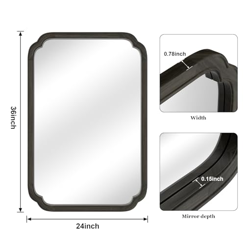 24" x 36" Rounded Corner Arch Wall Mirror with Wood Frame for Entryway, Living Room or Bedroom Home Decor - Light Woodgrain [24" x 36" Black] - color: Black a, size: 36"L x 24"W