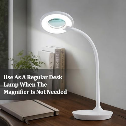 3X+6X Magnifying Glass with Light and Stand, Dimmable LED Magnifying Lamp | Flexible Gooseneck, Hands Free Magnifier, Magnification Lamp for Elderly Craft Hobby Painting Sewing Close Work,Weighted Base - color: White