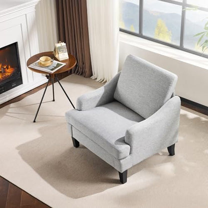 VINGLI Linen Fabric Accent Chair Grey, Modern Upholstered Armchair, Comfy Sofa Chair Living Room Bedroom Furniture for Apartment - color: Grey