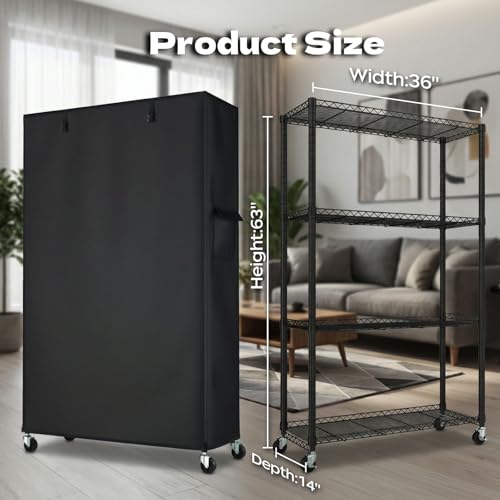 Storage Shelves with Cover & Wheels, 36" W x 14" D x 63" H | 4-Tier Wire Shelving with 600D Oxford cover, Rolling Metal Storage Shelf for dorm, pantry, kitchen or Closet - size: 4-Shelf 36"W x 14"D x 63"H W/Cover