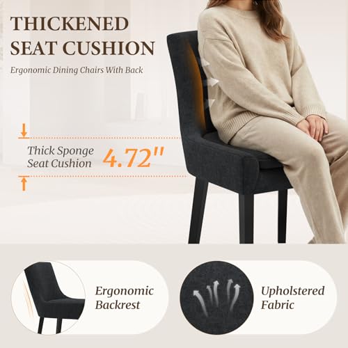 COLAMY Modern Dining Room Chairs Set of 2 with Mid Back and Wood Legs, Upholstered Kitchen Chairs for Dining Room/Living Room, Black - color: Black, size: Set of 2