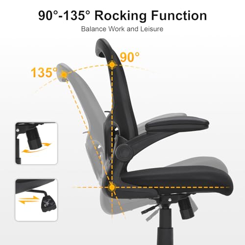 Ergonomic Mesh Office Chair with Adjustable Lumbar Support, Flip-Up Arms & Rolling Swivel Base, Breathable Computer Desk Chair for Home Office, Study & Remote Work, Black