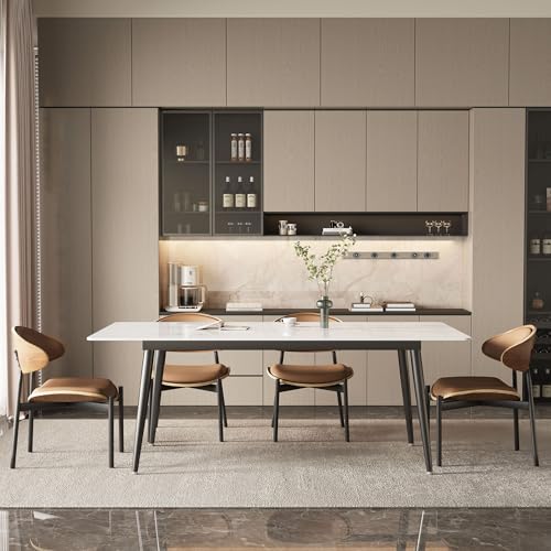 Sintered Stone Dining Table with Heat-Resistant Tabletop for 4-6 | 70.8" Modern White Scratch-Resistant Kitchen Table, Deal for Dining Room, Patio & Backyard Furniture - color: White 70.8"