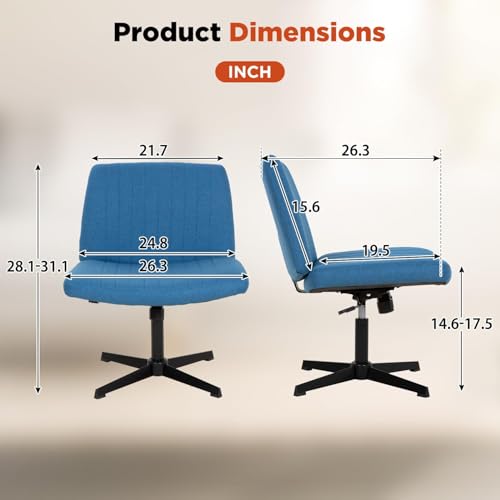 Criss Cross Chair, Armless Cross Legged Office Chair, Comfortable Vanity Chair with Back, Fabric Adjustable Wide Swivel Criss Cross Desk Chair for Home Office, Blue - color: Blue