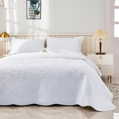 MarCielo 100% Cotton Quilt Set - 3-Piece Embroidered Farmhouse Bedspread & Shams, All-Season Breathable Bedding (Bright White,Queen) - color: Bright White, size: Queen (98" x 90")
