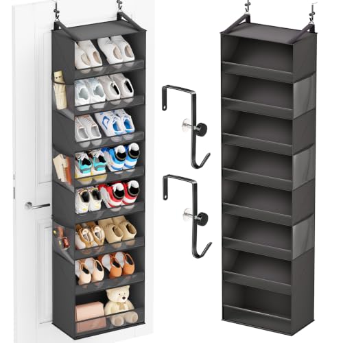 Ligereza Over the Door Shoe Organizer for 20-30 Pairs, 8-Tier, Black | Hanging Shoe Rack Holds Sneakers, Boots & Heels, Angled Pockets for Instant Access, Adjustable Hooks fit All Door Thicknesses