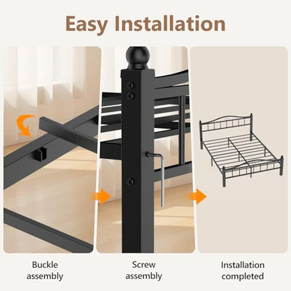 Metal Queen Bed Frame with Headboard | Noise-Free Design, Underbed Storage, Heavy Duty, No Box Spring Needed, Tool-Free Assembly - color: Queen -Black