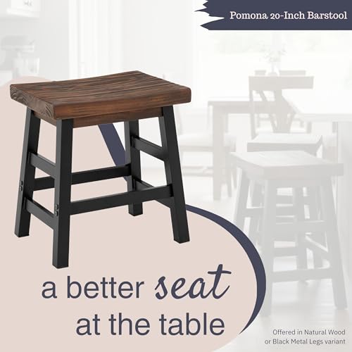 Alaterre Furniture Pomona Rustic Industrial Barstool – 20” Backless Counter Stool with Solid Pine Wood Seat and Black Metal Legs – Farmhouse Seating for Dining Room, Kitchen, or Office (Natural/Black) - style: Metal Frame Barstool