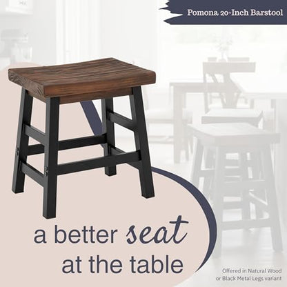 Alaterre Furniture Pomona Rustic Industrial Barstool – 20” Backless Counter Stool with Solid Pine Wood Seat and Black Metal Legs – Farmhouse Seating for Dining Room, Kitchen, or Office (Natural/Black) - style: Metal Frame Barstool