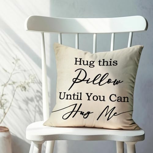 Fahrendom Hug This Pillow Until You Can Hug Me Decorative Throw Pillow | Cover 18 x 18, Long Distance Relationships Anniversary Birthday Valentines Day Gifts for Boyfriend Girlfriend - color: Quote, size: 18" x 18" (Pack of 1)