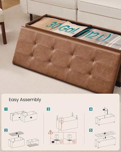 SONGMICS Storage Ottoman Bench with Legs, Folding Ottoman Foot Rest with Flipping Lid, Bench with Storage, for Living Room, Bedroom, Entryway, Synthetic Leather, 43.3 Inches, Coffee Brown ULSF085KQ01 - color: Coffee Brown, style: with Flipping Lid