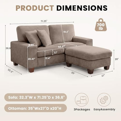 DOPEDIO 71.25" L-Shaped Sectional Couch with Storage Ottoman, Brown | L-shaped sectional sofa with storage ottoman, chenille fabric, washable covers, pocket spring cushions, easy assembly - size: 71.25 inch-L, style: Brown Chenille
