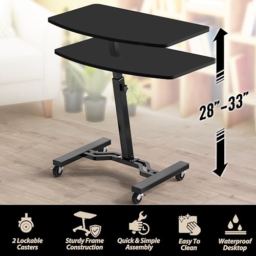 SHW Mobile Height Adjustable Laptop Rolling Cart w/Lockable Wheels, Black | Height Adjustable from 28" to 33"