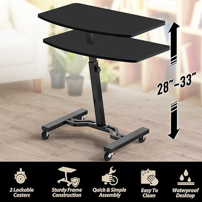 SHW Mobile Height Adjustable Laptop Rolling Cart w/Lockable Wheels, Black | Height Adjustable from 28" to 33"