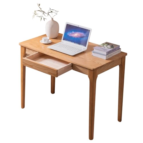 Solid Wood Desk with Drawers, Home Office Desk for Small Spaces, Gaming Work Study Desk, Student PC Desk for Bedroom, Easy to Assemble (Wood Color, 31.5 inch) - color: Wood Color, size: 31.5 inch