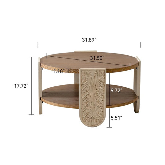 31.89'' Round Coffee Table Wood, Modern Unique Farmhouse Wooden Circle Coffee Table Contemporary Vintage Rustic Center Table Retro End Side Tea Table for Living Room, Office, Apartment, Natural - size: 31.89''D×31.5''W×17.72''H