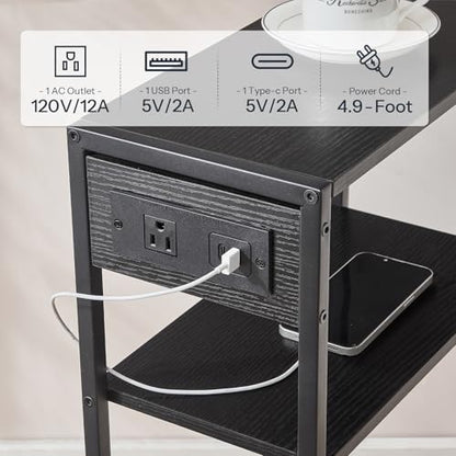 HOOBRO 15.7" Narrow Console Table with Charging Station, 3 Tier Entryway Table for Small Space, Behind Couch Table, Sofa Table, for Entryway, Hallway, Living Room, Black BB42UXG01 - color: Black