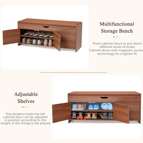 Storage Bench, Shoe Bench with Lift Top Storage, Entryway Bench with Cushioned Seat, Adjustable Shelf for Living Room, Bedroom, Hallway, Brown - color: Brown
