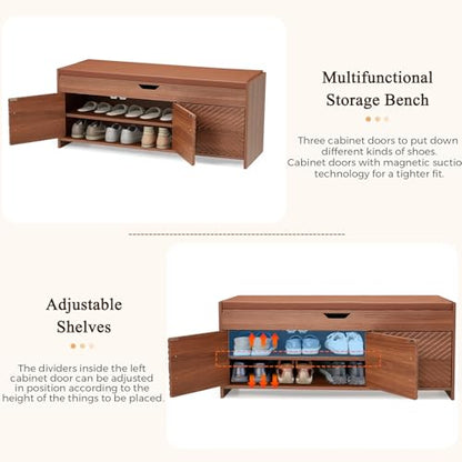 Storage Bench, Shoe Bench with Lift Top Storage, Entryway Bench with Cushioned Seat, Adjustable Shelf for Living Room, Bedroom, Hallway, Brown - color: Brown