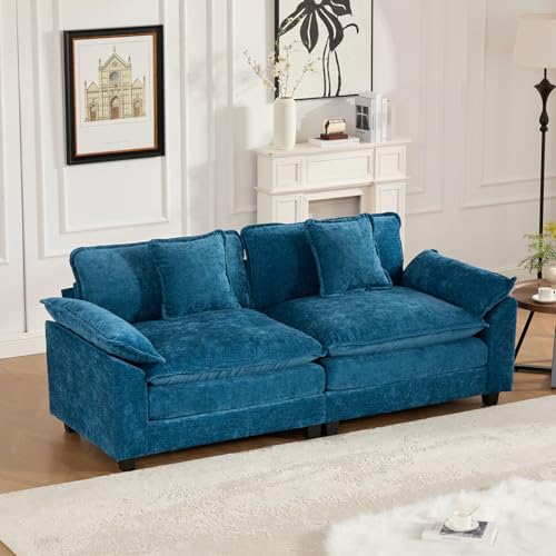 81.9" Oversized Blue Loveseat Sofa, 2 Seater Large Sectional Couches for Living Room, Chenille Fabric Modular Sectional Sofa, Deep Seat Wide Armrest Home Sofas Set, Love Seat Couches - color: Wide Arm-blue, size: 2 Seater