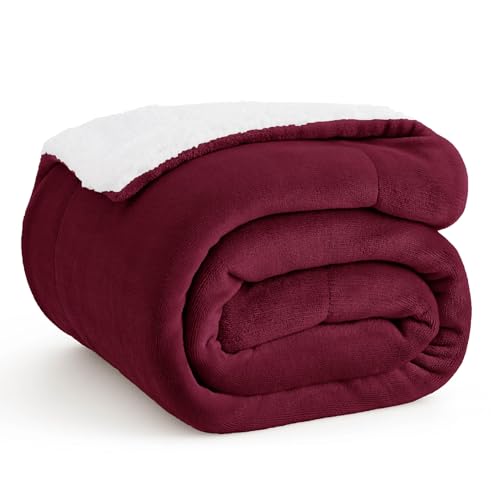 Bedsure GentleSoft Sherpa Fleece Throw Blanket for Couch, Non-Heated, Thick and Warm Throw for Girls and Women, Soft Fuzzy Plush Blanket for Winter, Burgundy, 50x60 Inches - color: 07 - Burgundy, size: Throw (50" X 60")