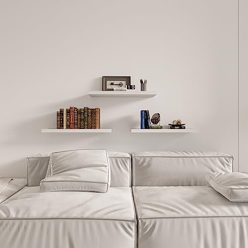 SAUMONIERES Floating Wall Shelves for Bedroom Bathroom Wall Mounted Solid Wood Shelf 24 Inch Set of 3, White - color: White, size: 24 Inch-3 shelves