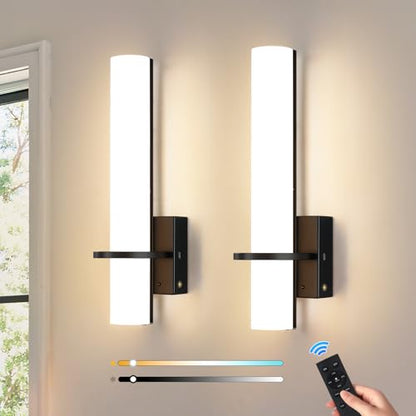 AIJIASI Black Battery Operated Wall Sconces Set of 2, 10000mAh Rechargeable Wireless Wall Sconce with Remote Control, 3000K-6000K Dimmable LED Wall Lights for Living Room Bedroom Hallway 15 Inch - color: Black, size: Battery Operated (15in-2pcs)