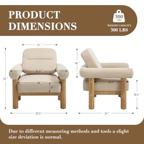 HNY 1-Pack Mid-Century Chenille Barrel Chair, Khaki | Comfy Round Upholstered Armchair, Solid Wood Frame With Open Back, Lounge Side Club Chair for Living Room, Bedroom, Office - color: Khaki, size: 1