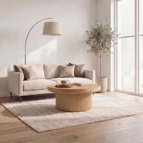 33.5" Round Coffee Table with Real Wood Parquet Top,Natural | Mid-Century Modern Tea Table Center Table, Thickened Tabletop, Sturdy Base for living Room, Easy Assembly - color: E-33.5" Natural