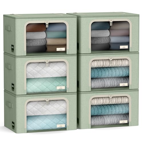 Sorbus Storage Bins with Metal Frame - Stackable & Foldable Clothes Organizer Bags - Oxford Fabric Storage Containers with Large Clear Window & Carry Handles Organization for Bedding Linen & Clothing - color: Teal, size: 6 Pack