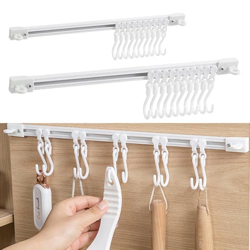OULIGET Utility Slide Rail Hook,Under Cabinet Kitchen No Punching Hooks for Hanging Utensil,Bathroom Bedroom Office Wall Door Rack with 10 Hooks,15.7 and 11.8 Inches,2Pieces - color: White