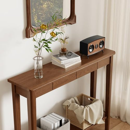 AQIMUELE Wood Console Table with Drawers, Walnut - color: Walnut