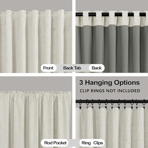 KOUFALL 64 Inch Length Linen Blackout Curtains for Bedroom 2 Panels Set Back Tab Rod Pocket Black Out Curtains 42x64 in Long - color: Cream Beige, size: 42"W x 64"L (Pack of 2)
