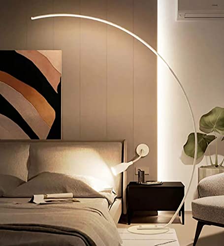 Minimalist Arc Floor Lamp with Remote Control - Dimmable LED Reading Light for Living Room, Bedroom, and Study(White) - size: White