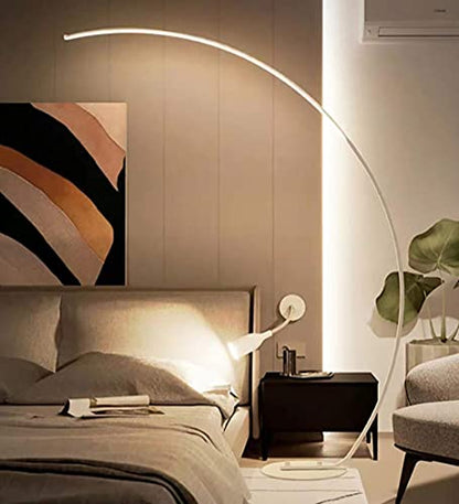 Minimalist Arc Floor Lamp with Remote Control - Dimmable LED Reading Light for Living Room, Bedroom, and Study(White) - size: White