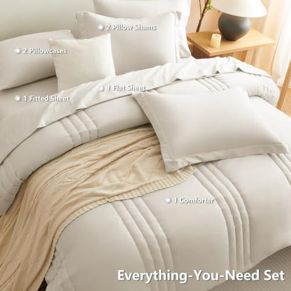 Super King Plus Comforter Set Beige - Oversized 128x120 Bed Set | Maximum King-Bed Coverage, 240GSM Down-Alternative Fill, 14" Deep-Pocket Sheets, Shams & Pillowcases, Lightweight - color: Beige, size: Super King Plus