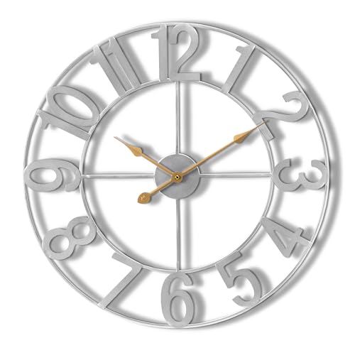 Sorbus Large Wall Clock for Living Room Decor - Wall Clock for Kitchen - 24 inch Big Wall Clock Decorative - Metal Wall Art - Analog Large Clock for Bedroom, Home, Kitchen, Office, Wall Decor (Silver) - color: Silver, size: 24"