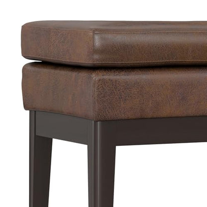 SIMPLIHOME Carlson Small Ottoman Bench - 27 inch Wide Upholstered Woven Fabric Rectangle Ottoman in Distressed Chestnut Brown, Mid Century Modern Bench for Bedroom or Living Room with Padded Seat - color: Distressed Chestnut Brown, style: Small Ottoman Be