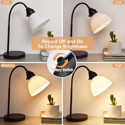 RISLG LED Desk Lamp for Home Office, 3 Levels Dimmable Reading Light, Flexible Table Lamp for Bedside Office, Rotary Switch Control, Desk Lamp for College Dorm Study Lamp, Bulb Included, Black