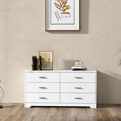 Panana Wooden 5/6 Drawer Dresser, Wide Modern Chest of Drawers, Organizer with Storage Drawers for Living Room Bedroom Hallway Closet (White, 6 Drawers) - color: White
