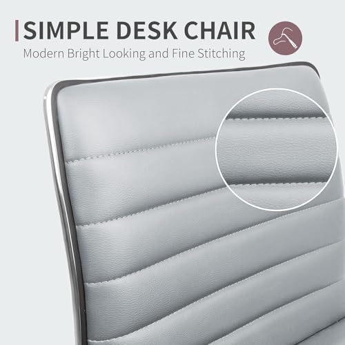 JUMMICO Armless Vanity Office Chair with Wheels, Small Cute Makeup Desk Chair Ribbed Leather Swivel Computer Task Chair (Light Gray) - color: Light Gray
