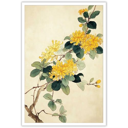 Vintage Honeysuckle Poster Japanese Botanical Canvas Wall Art Retro Ink Watercolor Rustic Flowers Artwork Prints Painting For Living Room Bedroom Apartment Wall Decor 16x20in Unframed - color: style 03, size: 16"L x 20"W