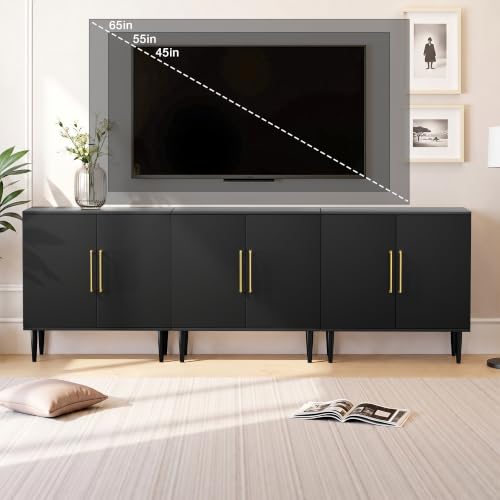 Set of 3 Black Storage Cabinet with Doors, Modern Accent Cabinet, Free Standing Cabinet with Adjustable Shelf, Wooden Buffet Sideboards for Living Room, Kitchen, Dining Room, Entryway - color: Black丨flat Panel, size: 3 Pieces