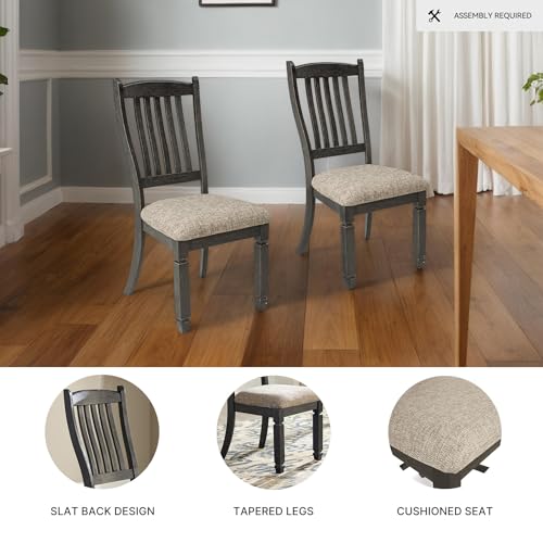 Signature Design by Ashley Tyler Creek Upholstered Dining Chairs, Set of 2 | Supportive slat-back solid and engineered wood frame, Grayish-brown cushioned seat, Reliable 250-lb capacity for daily use - color: Black