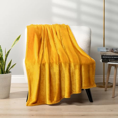 PAVILIA Mustard Yellow Fleece Bed Blanket King Size, Gold Super Soft Fuzzy Flannel Throw for Couch Sofa, Luxury Plush Microfiber Large Throw Blanket King Bed, Home Cozy Velvet Gift Blanket, 90x108 - color: Mustard Yellow, size: 90 x 108 Inches - King