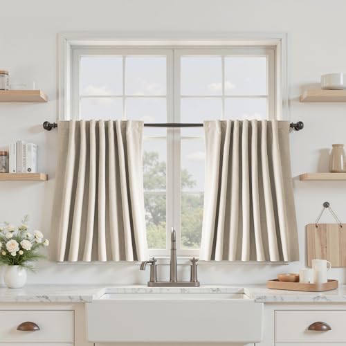Blackout Curtains 24 Inch Long for Bedroom, Oatmeal 2 Panels Set | Room Darkening, Thermal Insulated, Noise Reducing, Suitable for Living Room, Kitchen, Linen Textured, Back Tab Rod Pocket - color: Oatmeal, size: 52"W x 24"L (Pack of 2)
