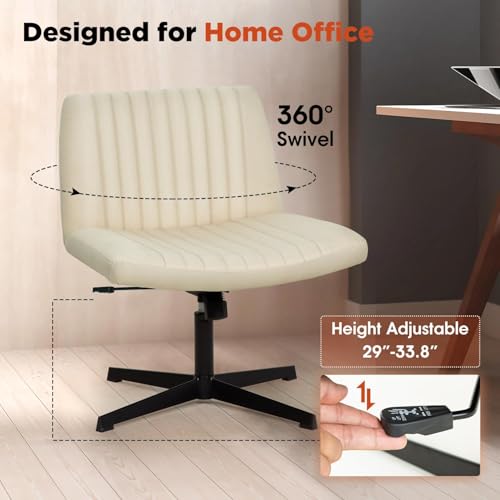 Criss Cross Chair, Armless Cross Legged Office Chair, Comfortable Vanity Chair with Back, Fabric Adjustable Wide Swivel Criss Cross Desk Chair for Home Office, Beige - color: Beige