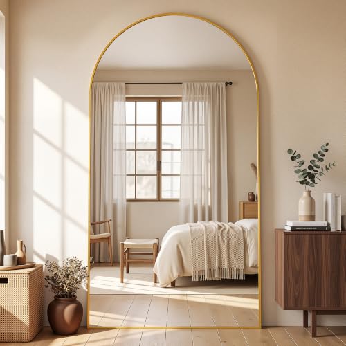 82"x44" Arched Full Length Mirror, Large Floor Mirror, Gold | Oversized Aluminum Full Body Mirror, HD Shatterproof Tempered Glass, Lean/Stand/Wall for Living Room,Bedroom, Dressing Room - color: Gold, size: 82"L x 44"W
