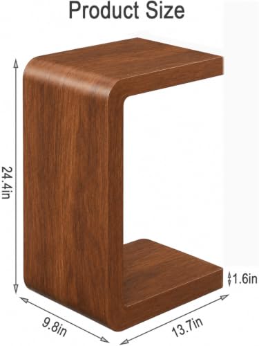C Shaped End Table for Couch – Wood Sofa Side Table with Slide-Under Base | Space Saving Narrow Snack Table for Living Room, Bedroom & Small Spaces, Walnut - color: Walnut